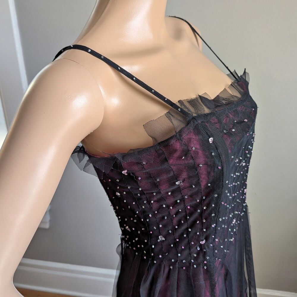 Vintage Y2K Charlotte Russe Black Midi Dress Sequin Beaded Gothic Fairycore M - Picture 11 of 16